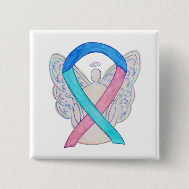 Thyroid Cancer Awareness Ribbon Angel Button Pins (Front)