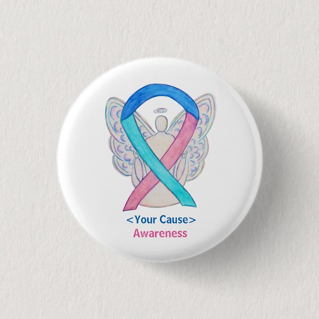 Thyroid Cancer Awareness Ribbon Angel Pin Buttons (Front)