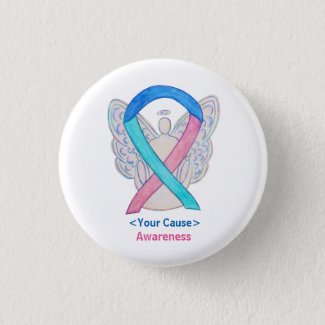 Thyroid Cancer Awareness Ribbon Angel Pin Buttons