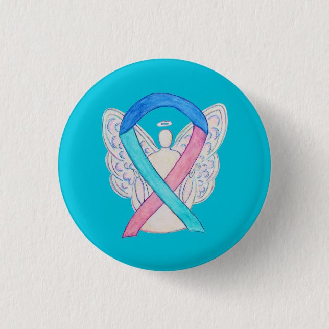 Thyroid Cancer Awareness Ribbon Angel Pin Buttons (Front)