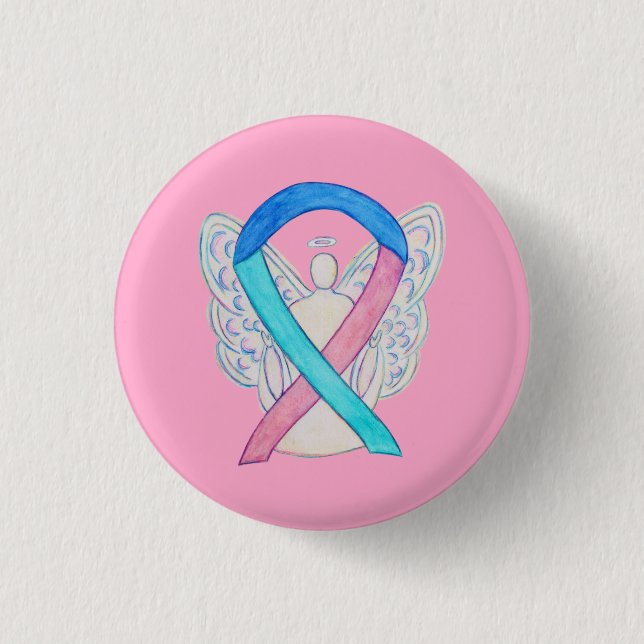 Thyroid Cancer Awareness Ribbon Angel Pin Buttons (Front)