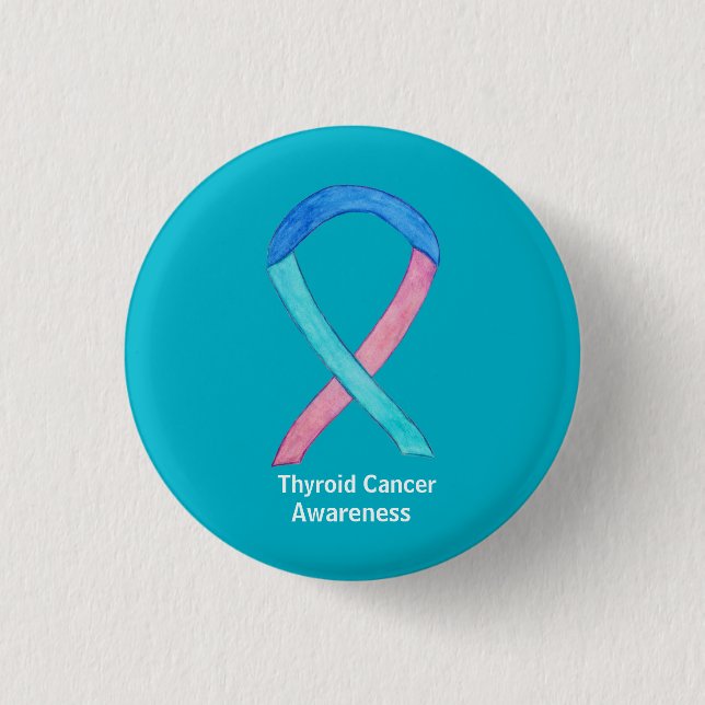 Thyroid Cancer Awareness Ribbon Custom Button Pins (Front)