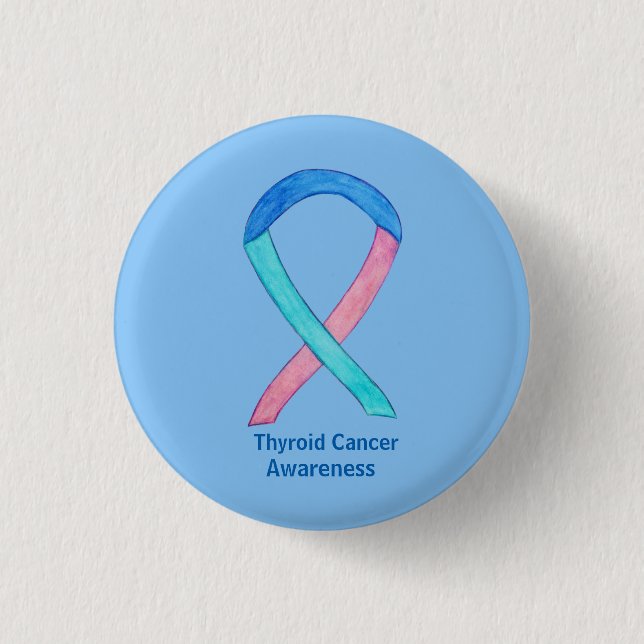 Thyroid Cancer Awareness Ribbon Custom Button Pins (Front)