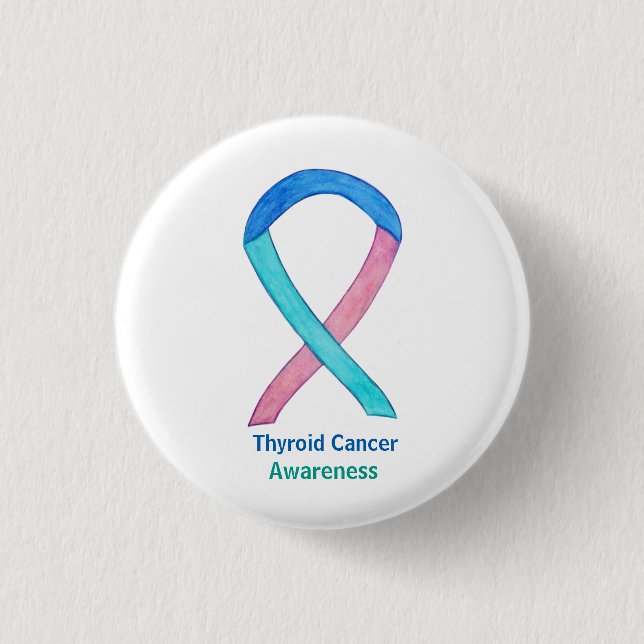Thyroid Cancer Awareness Ribbon Custom Button Pins (Front)