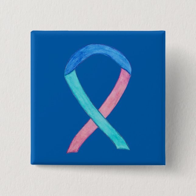 Thyroid Cancer Awareness Ribbon Custom Button Pins (Front)