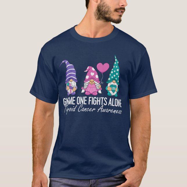Thyroid Cancer Awareness Ribbon Gnomes Support Squ T-Shirt (Front)