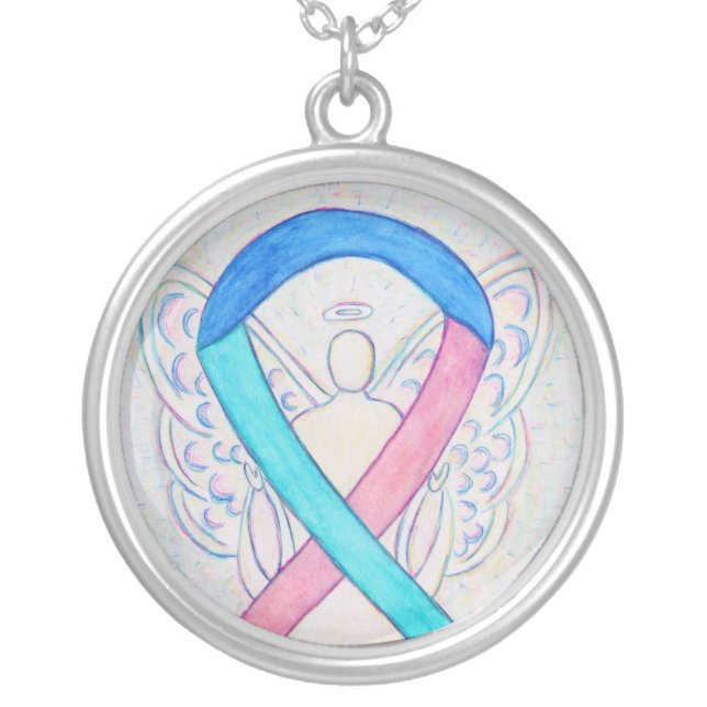 Thyroid Cancer Awareness Ribbon Jewelry Necklace (Front)
