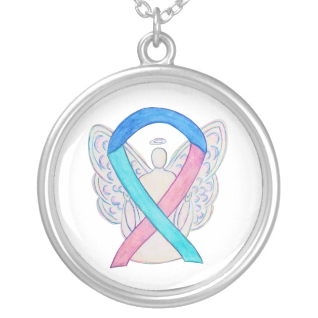 Thyroid Cancer Awareness Ribbon Jewelry Necklace (Front)
