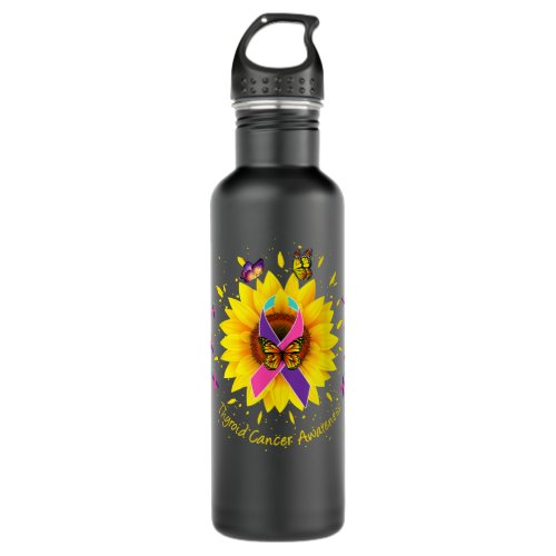 thyroid cancer awareness sunflower butterfly gift  stainless steel water bottle