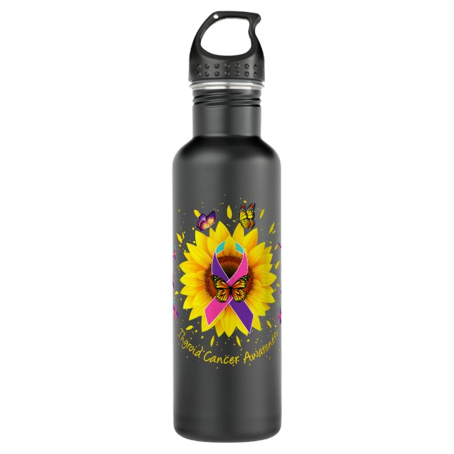 thyroid cancer awareness sunflower butterfly gift  stainless steel water bottle (Front)
