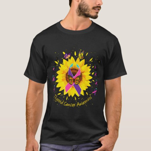 thyroid cancer awareness sunflower butterfly gift  T_Shirt