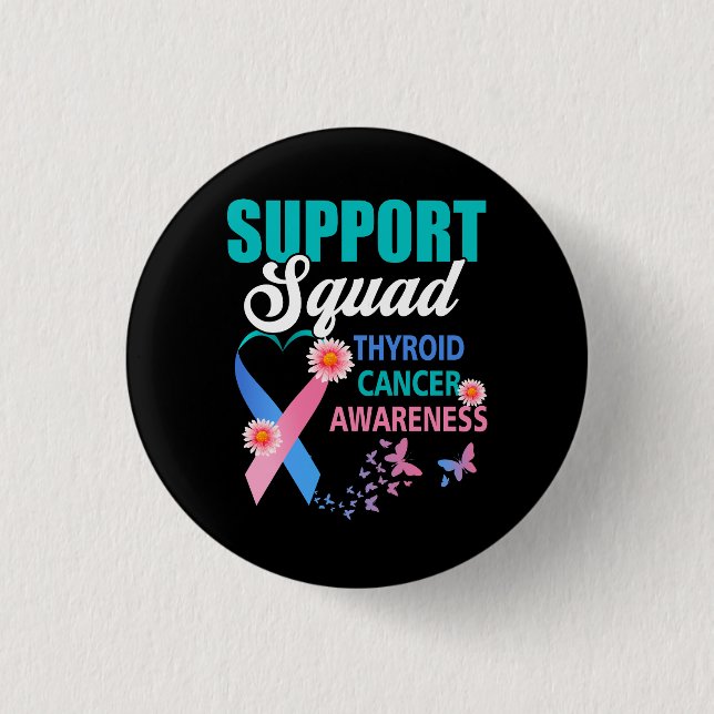 Thyroid Cancer Awareness Support Squad Pink Blue R Button (Front)