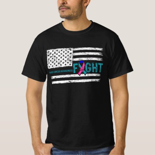 Thyroid Cancer Awareness Warrior American Flag FIg T_Shirt