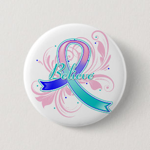 Thyroid Cancer Believe Flourish Ribbon Button