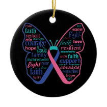 Thyroid Cancer Butterfly Collage of Words Ceramic Ornament