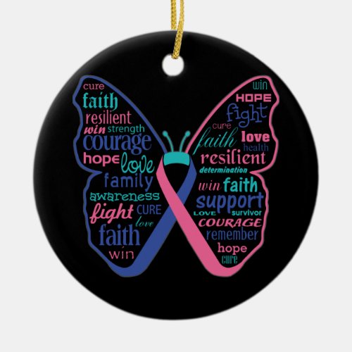 Thyroid Cancer Butterfly Collage of Words Ceramic Ornament