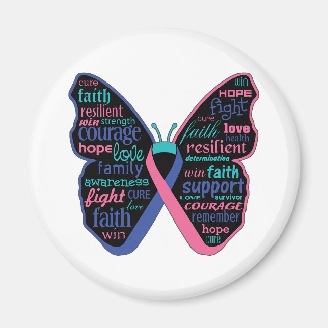 Thyroid Cancer Butterfly Collage of Words Magnet (Front)