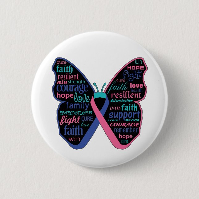 Thyroid Cancer Butterfly Collage of Words Pinback Button (Front)