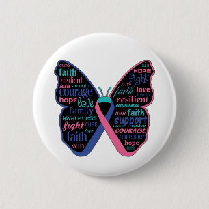 Thyroid Cancer Butterfly Collage of Words Pinback Button