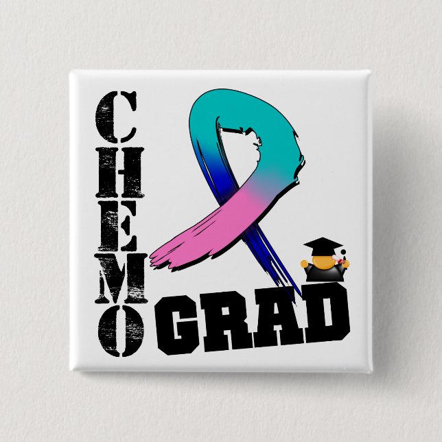 Thyroid Cancer Chemo Grad Pinback Button (Front)