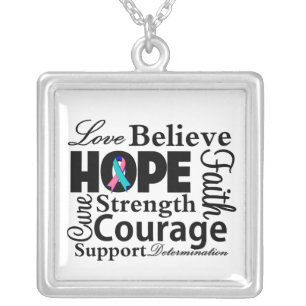Thyroid Cancer Collage of Hope Silver Plated Necklace