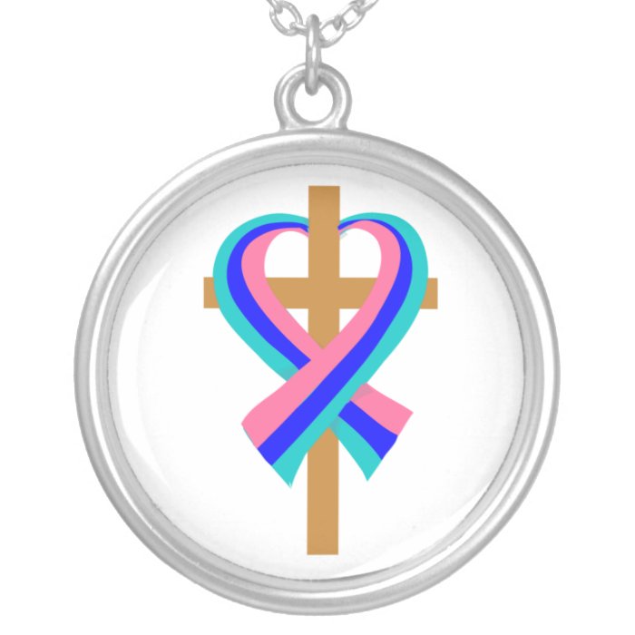 Thyroid Cancer Cross Heart Ribbon Necklace