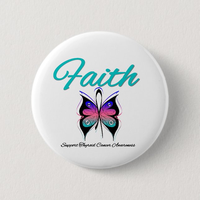 Thyroid Cancer Faith Butterfly Ribbon Button (Front)