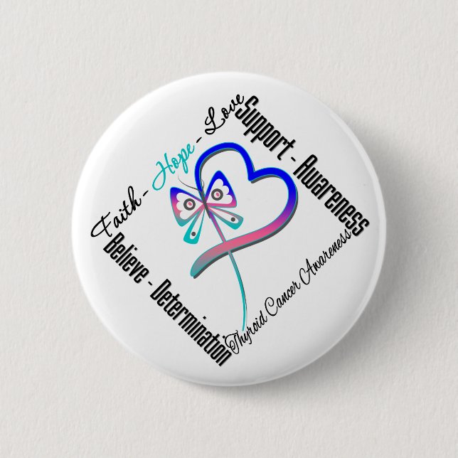 Thyroid Cancer Faith Hope Love Butterfly Pinback Button (Front)