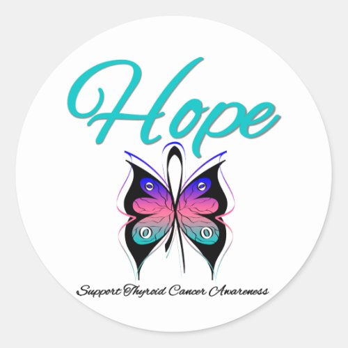 Thyroid Cancer Hope Butterfly Ribbon Classic Round Sticker