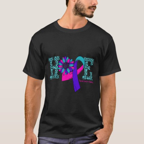 Thyroid Cancer Hope Ribbon Leopard Thyroid Awarene T_Shirt