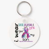 Thyroid Cancer I Wear Ribbon For My Son 43 Keychain
