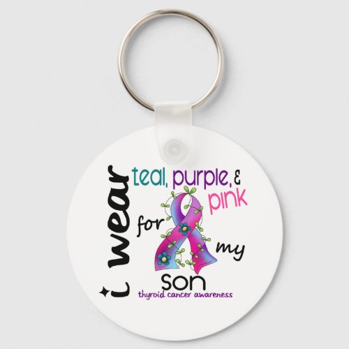 Thyroid Cancer I Wear Ribbon For My Son 43 Keychain