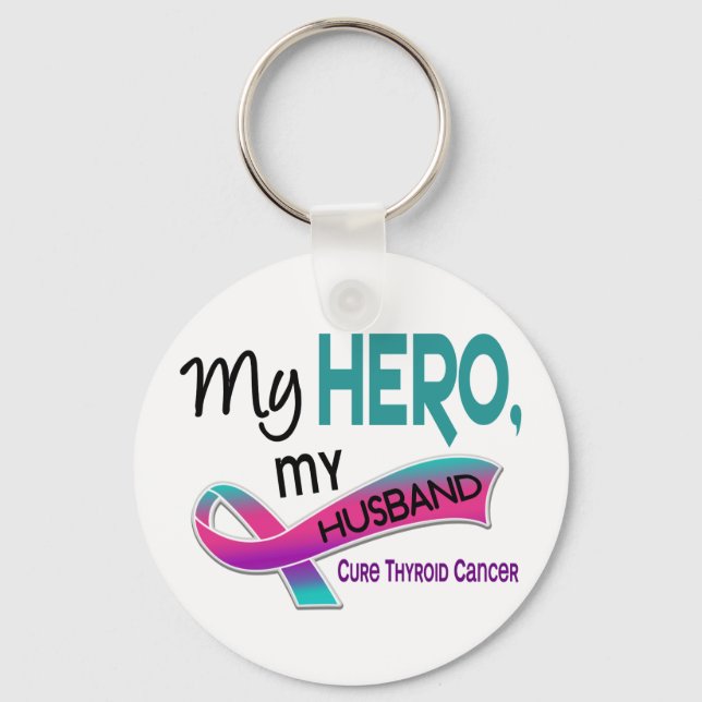 Thyroid Cancer MY HERO MY HUSBAND 42 Keychain (Front)