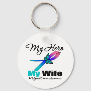 Thyroid Cancer My Hero My Wife Keychain