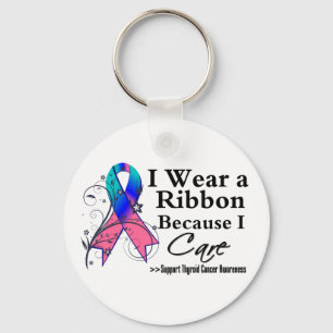 Thyroid Cancer Ribbon Because I Care Keychain