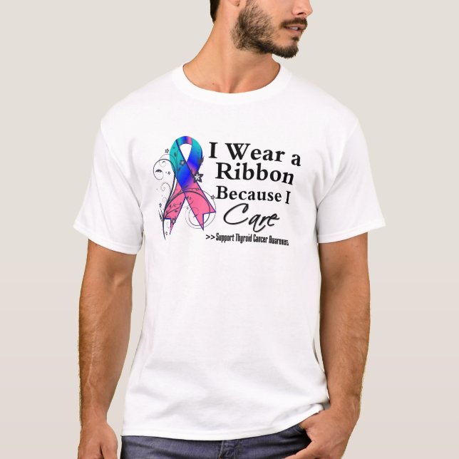 Thyroid Cancer Ribbon Because I Care T-Shirt (Front)