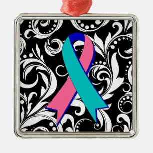 Thyroid Cancer Ribbon Deco Noir Metal Ornament
