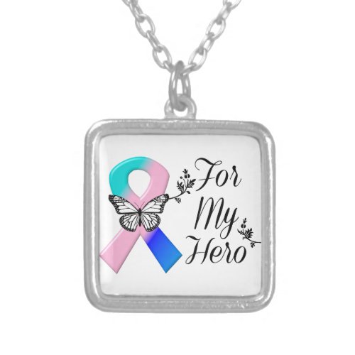 Thyroid Cancer Ribbon For My Hero Silver Plated Necklace