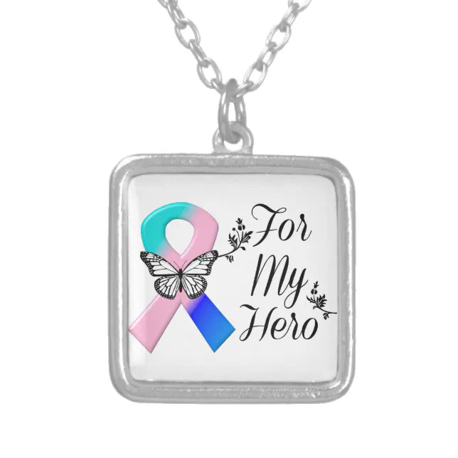 Thyroid Cancer Ribbon For My Hero Silver Plated Necklace | Zazzle