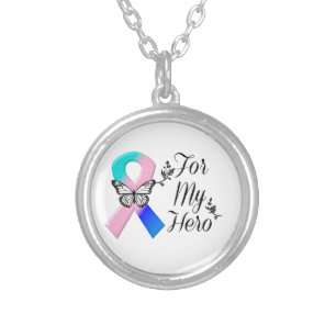 Thyroid Cancer Ribbon For My Hero Silver Plated Necklace