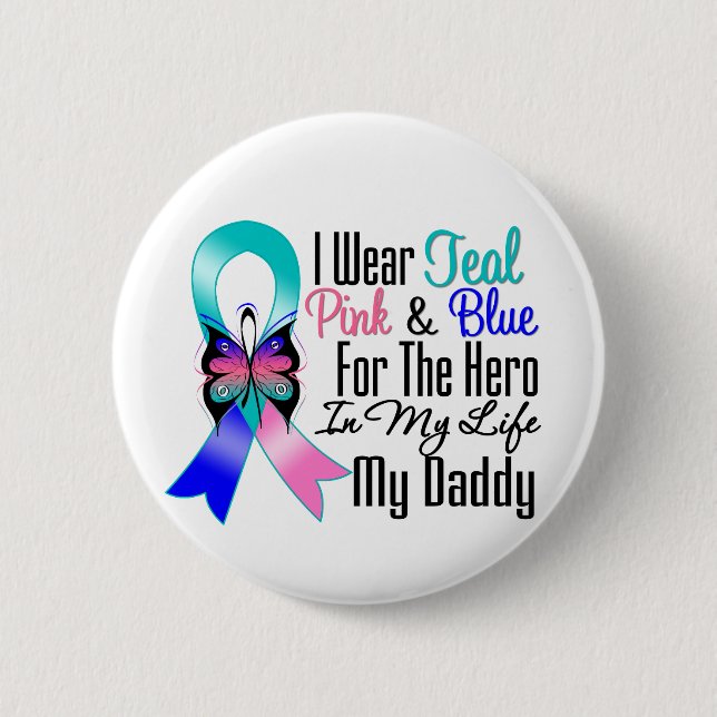 Thyroid Cancer Ribbon Hero My Daddy Button (Front)