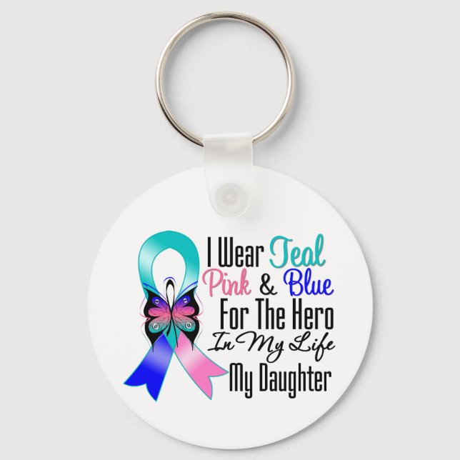 Thyroid Cancer Ribbon Hero My Daughter Keychain (Front)