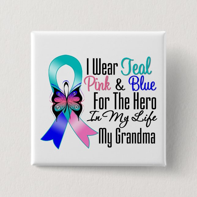 Thyroid Cancer Ribbon Hero My Grandma Button (Front)