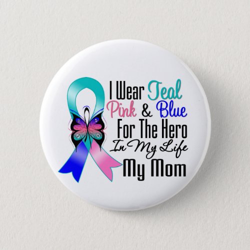 Thyroid Cancer Ribbon Hero My Mom Button