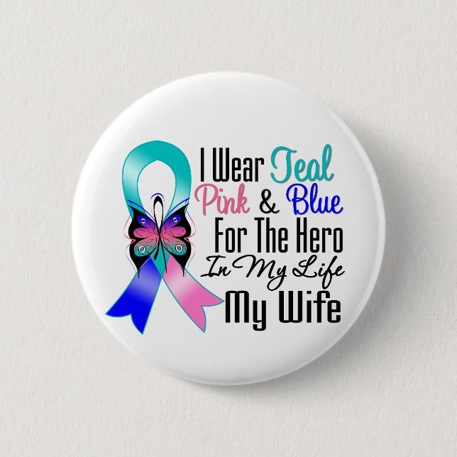 Thyroid Cancer Ribbon Hero My Wife Pinback Button (Front)