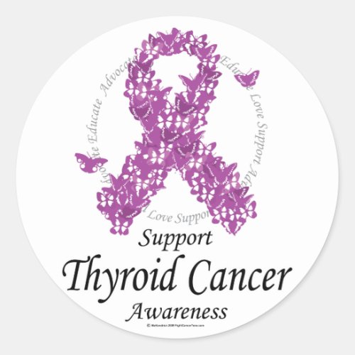 Thyroid Cancer Ribbon of Butterflies Classic Round Sticker