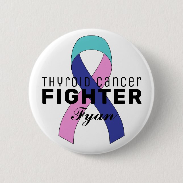 Thyroid Cancer Ribbon White Button (Front)