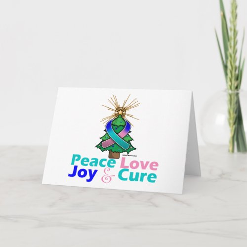 Thyroid Cancer Ribbon Xmas Peace Love Joy  Cure Holiday Card