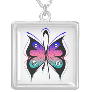 Thyroid Cancer Stylish Butterfly Awareness Ribbon Silver Plated Necklace