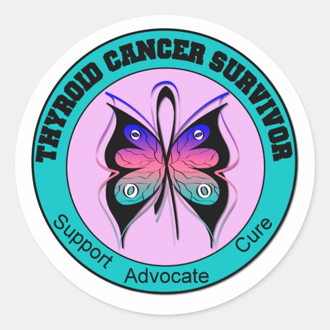 Thyroid Cancer Survivor Butterfly Classic Round Sticker (Front)